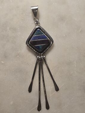 Christin Wolf Sterling Silver Multistone Inlay Dangle Pendant